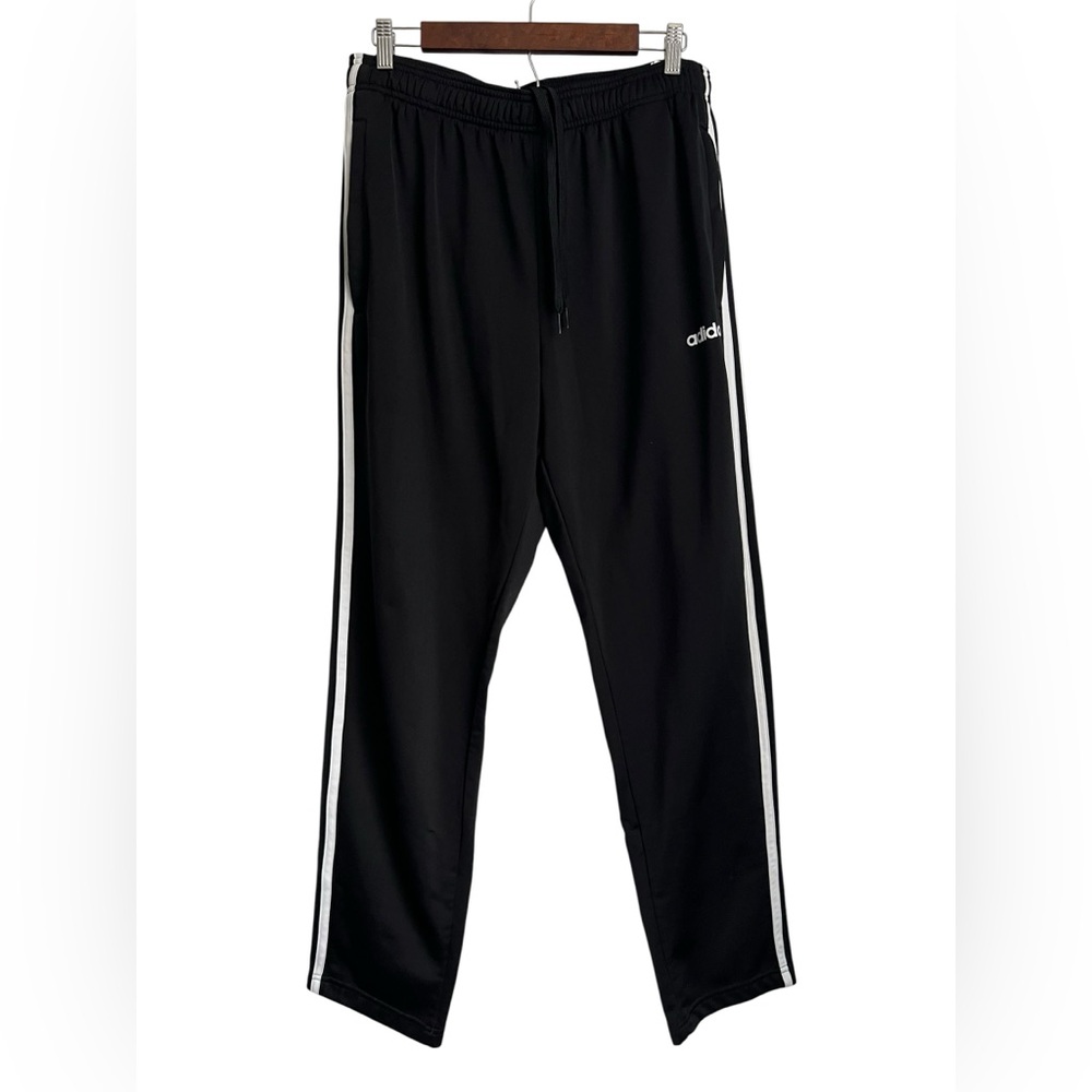 Adidas Adult Men Black Stripe Straight Leg Drawstring Waist Running Pants XL
